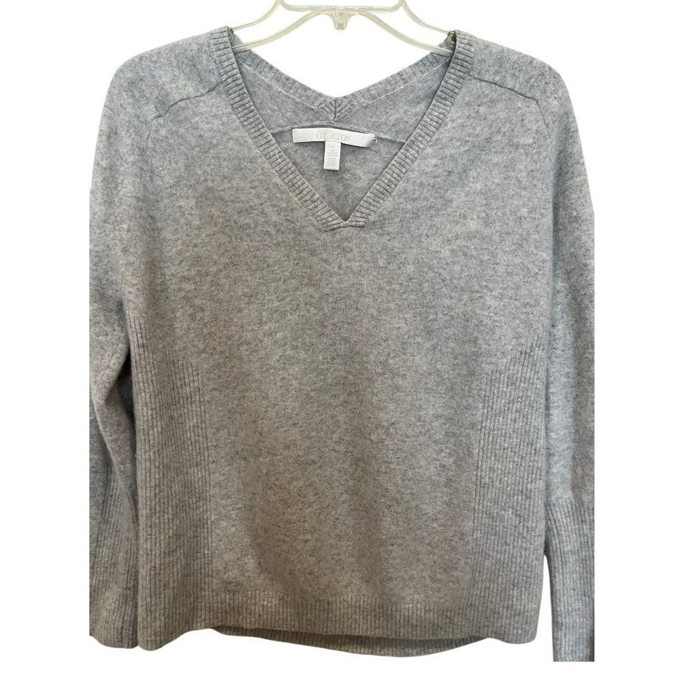 Nordstrom Collection soft gray cashmere double V neck sweater size XL